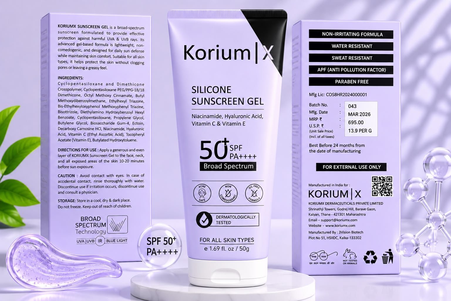 KoriumX Silicone Sun Sunscreen Gel SPF 50+