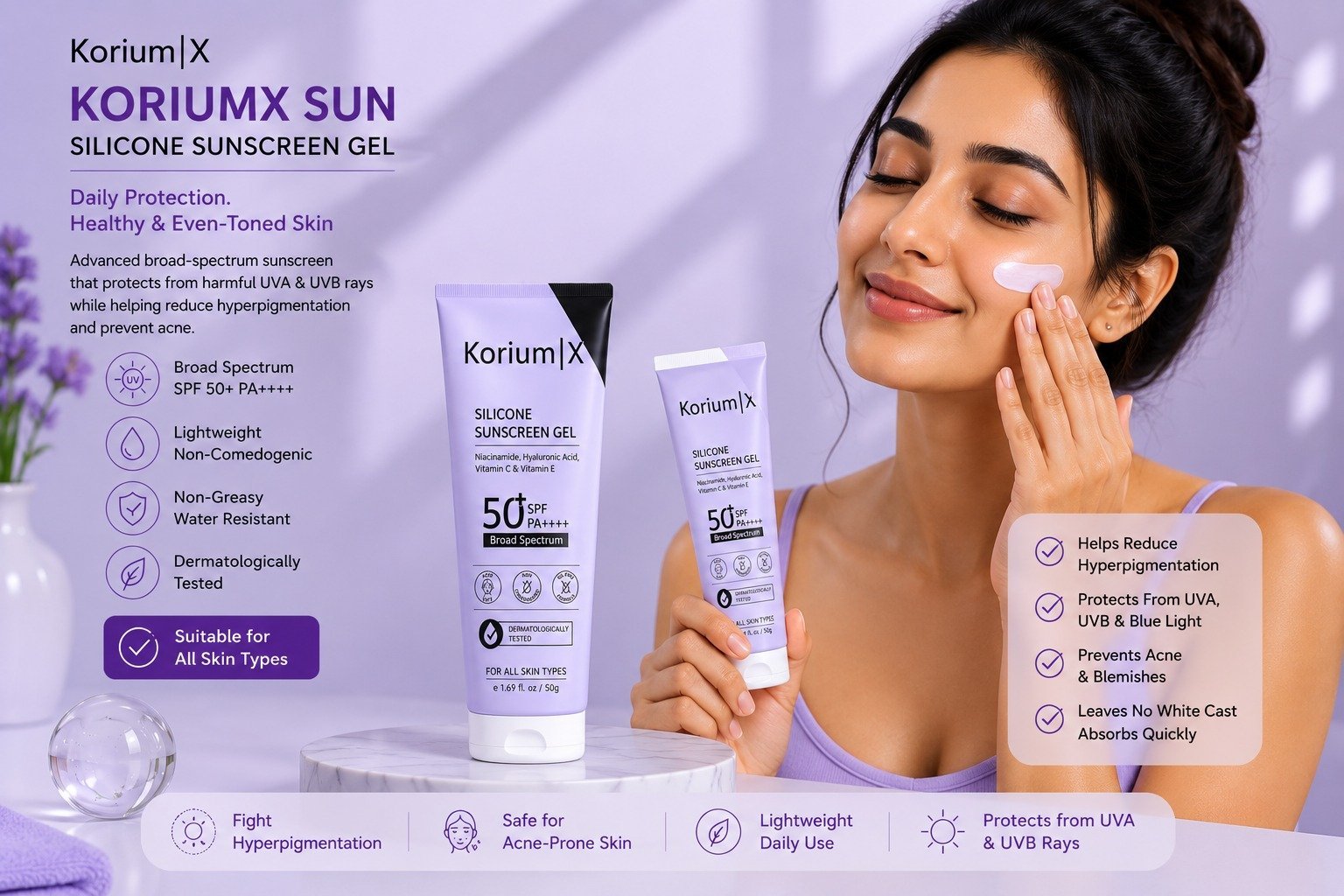 KoriumX Silicone Sun Sunscreen Gel SPF 50+