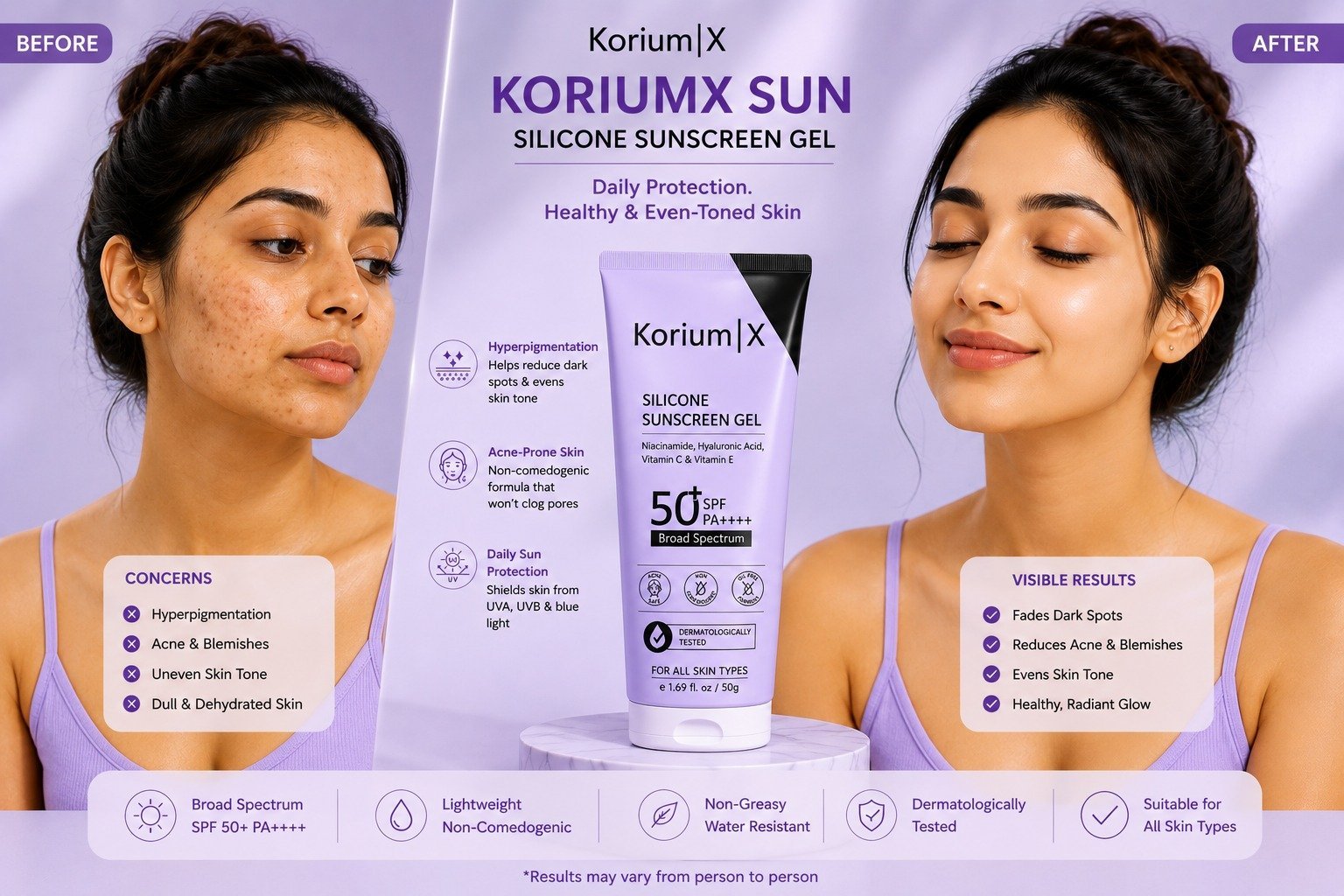 KoriumX Silicone Sun Sunscreen Gel SPF 50+